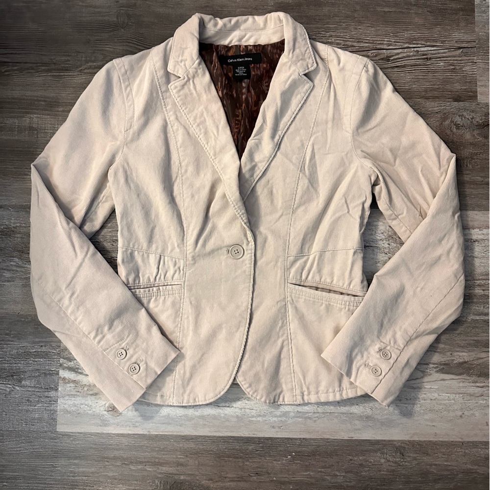 Calvin Klein bone colored lined corduroy blazer